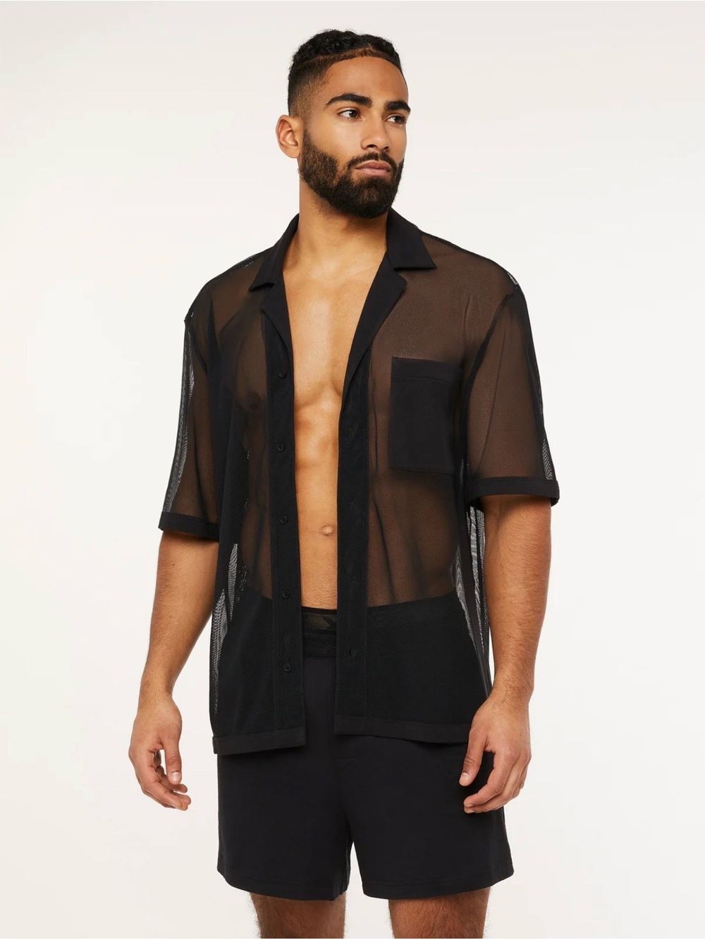 Savage X Fenty Men’s Sheer Button-Up Shirt in Black